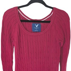 American Eagle Red Cable Knit Long Sleeve Sweater Women's Large Skinny Y2K